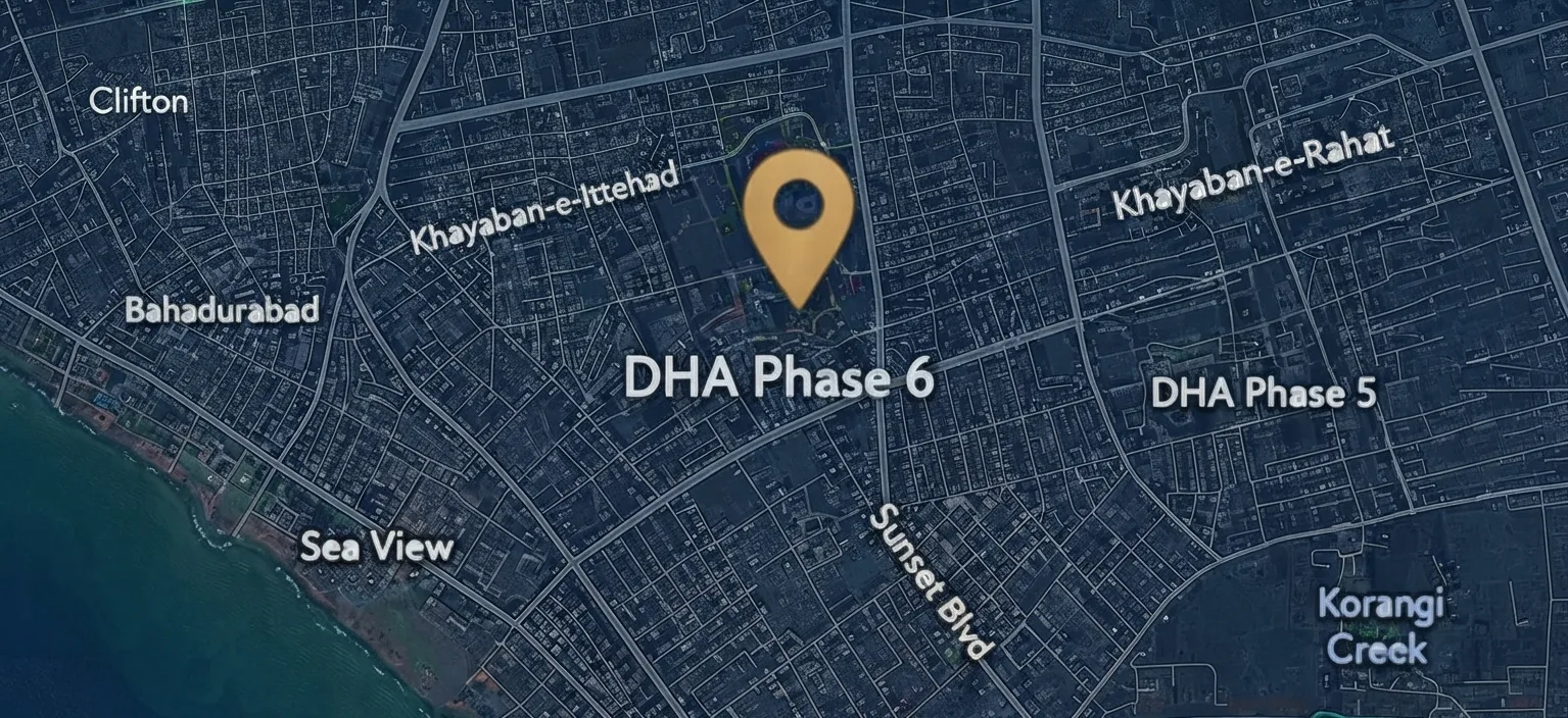 Map showing Arittek's office in DHA Phase 6, Karachi